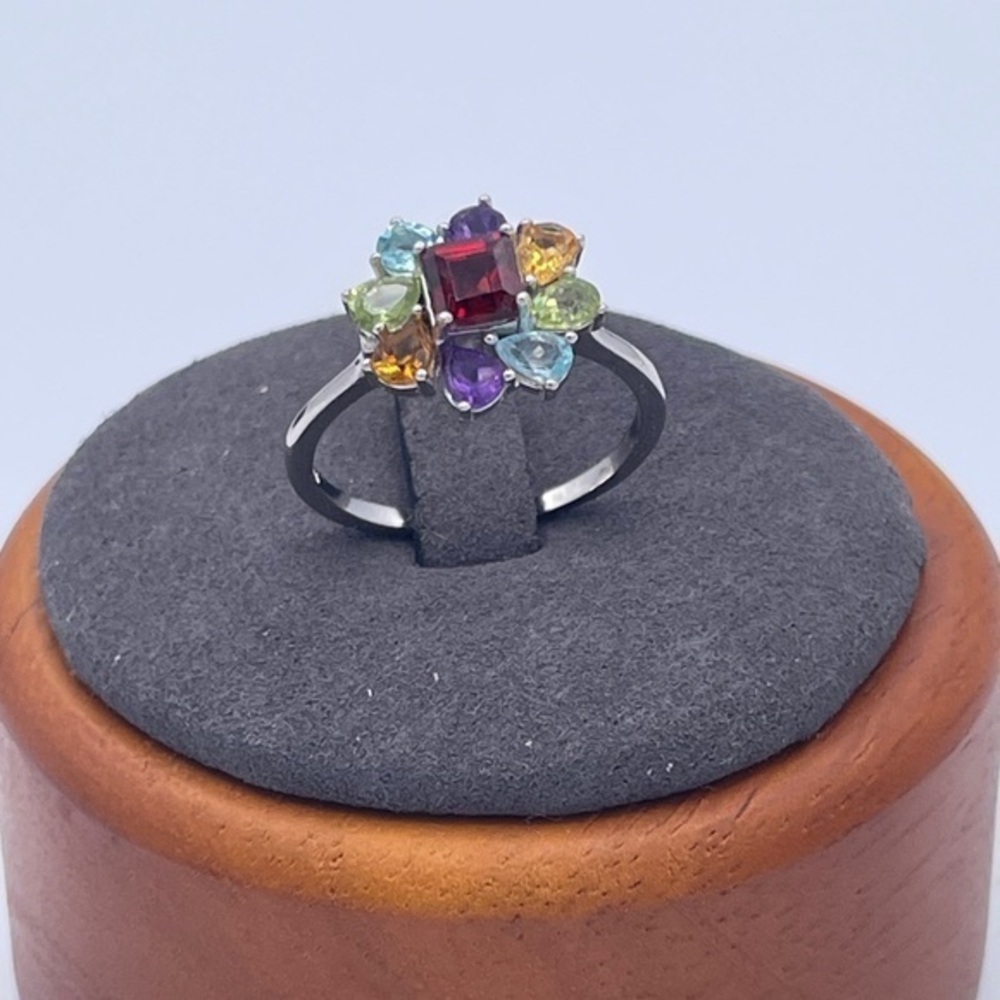 Sterling Silver Mozambique Garnet Multi Gemstone Ring Size 8.5 Multi Gemstone